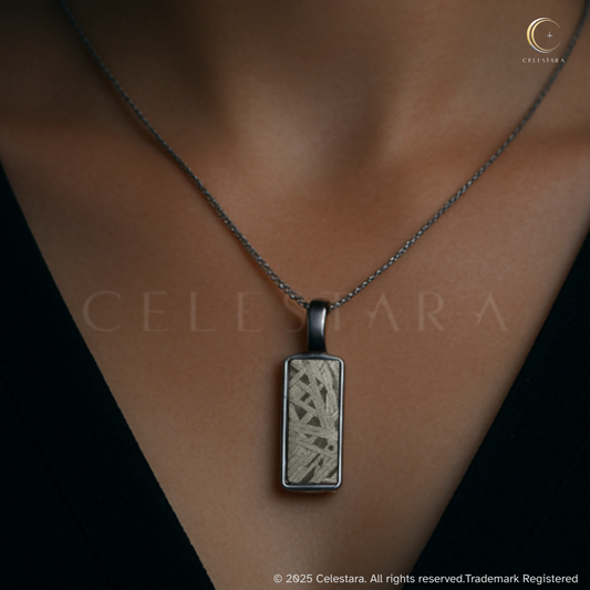 (only 5 available) Celestara Rectangular Meteorite Pendant – Real Aletai Meteorite Stone