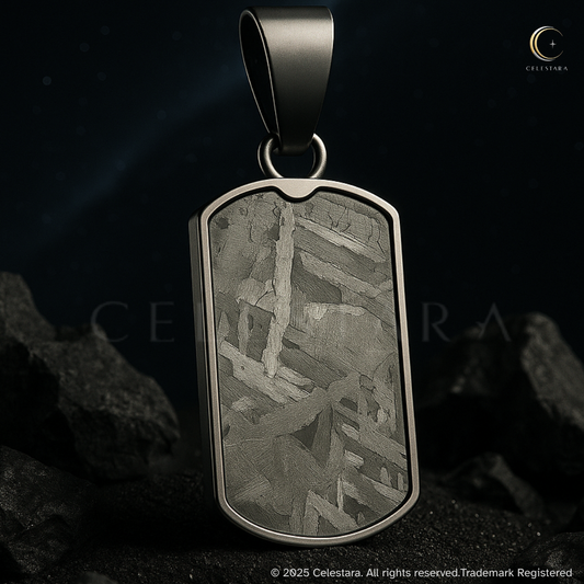 (only 3 available) Celestara Dog Tag Style Genuine Meteorite Pendant – Authentic Aletai Core