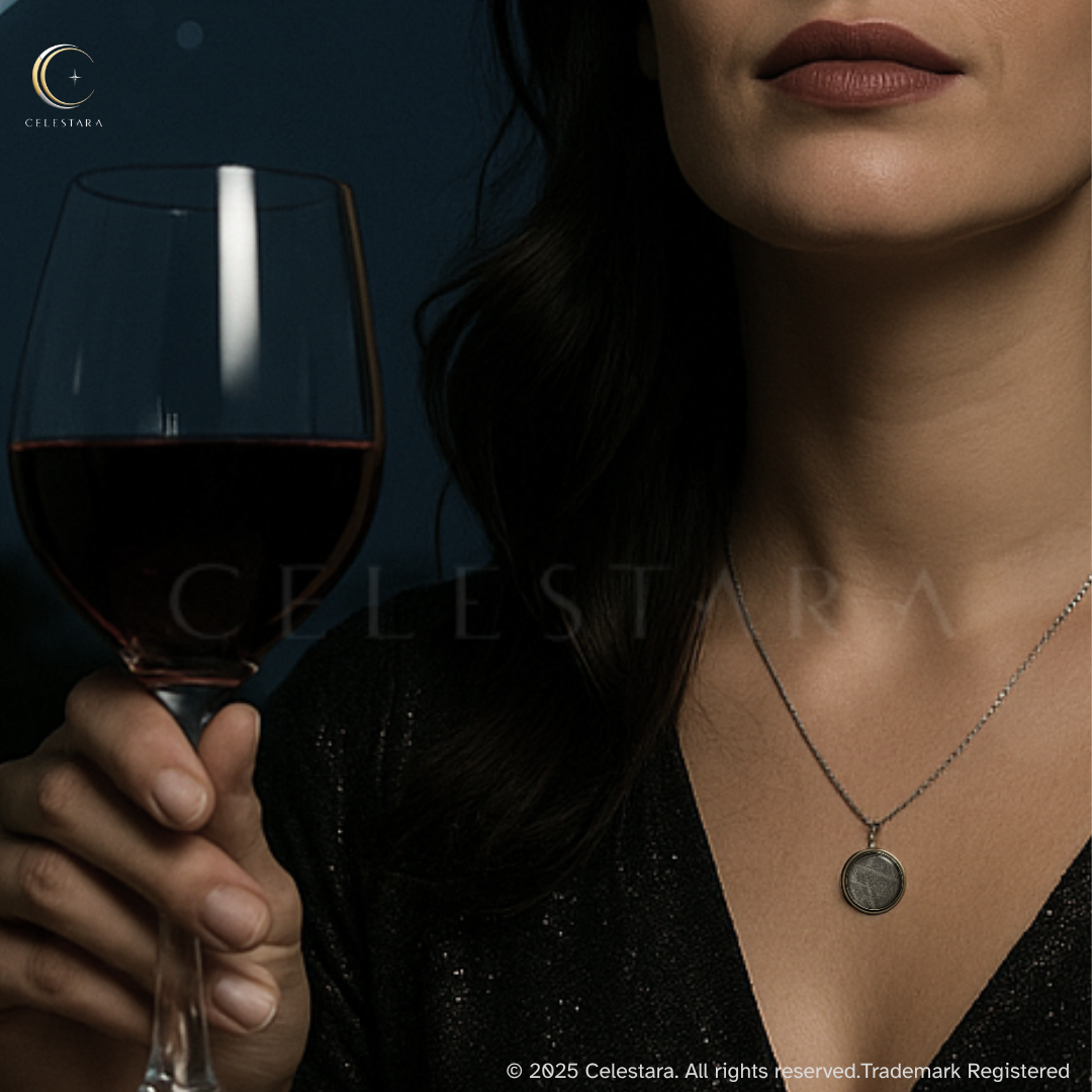 (only 4 available) Celestara Genuine Round Aletai Meteorite Pendant – Silver Finish Bezel