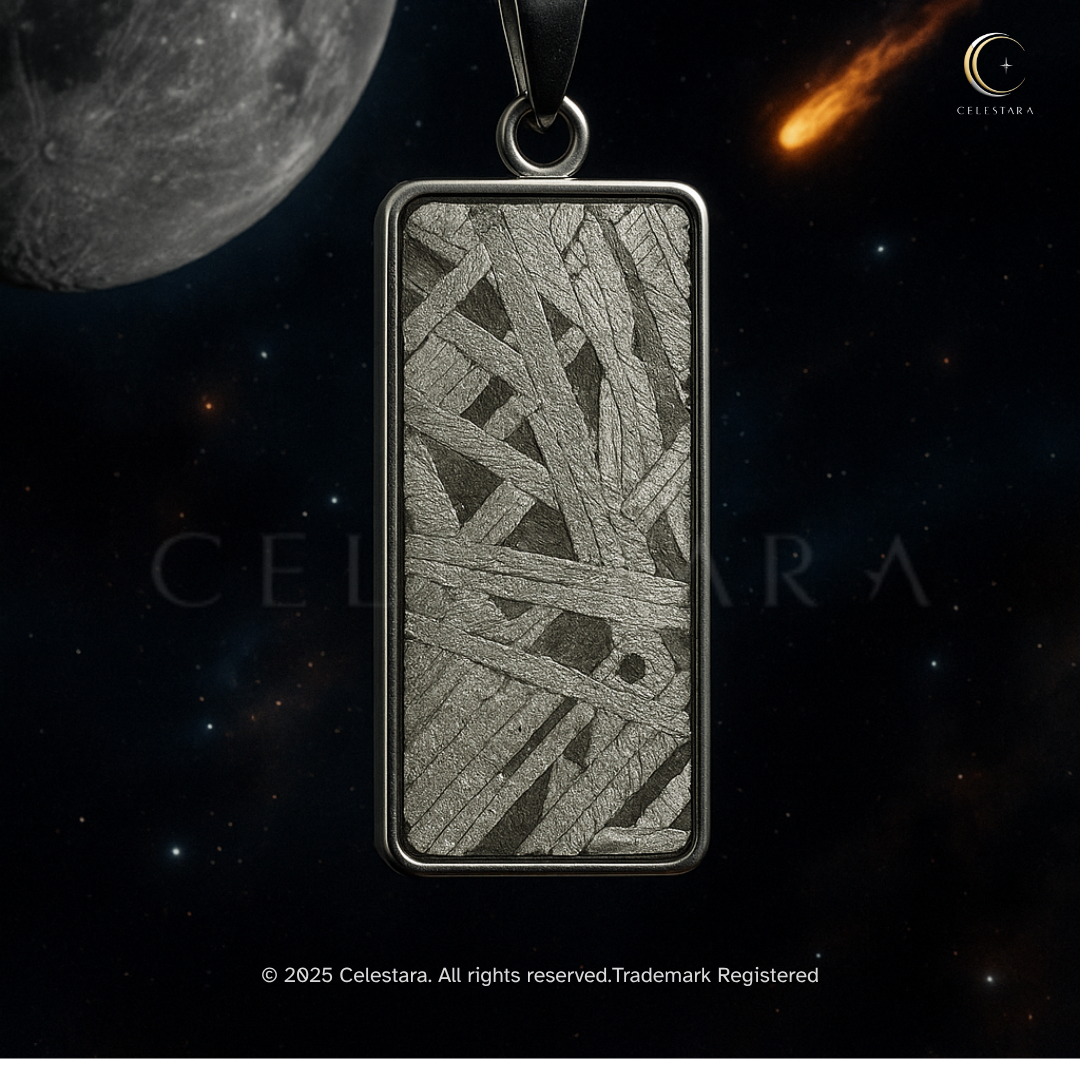 (only 5 available) Celestara Rectangular Meteorite Pendant – Real Aletai Meteorite Stone